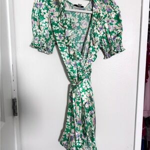 Topshop Green Floral Wrap Dress – Size US 4 (UK 8 / EUR 36)